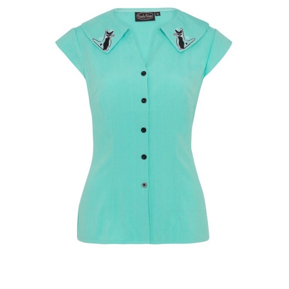 Voodoo Vixen Tops - Voodoo Vixen Mint Maya Kitty Top Retro Pinup